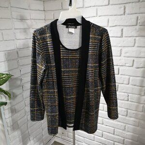 Julie Divina Ladies Size Small Lightweight Gold/Grey/Black Plaid Sweater Set 2pc